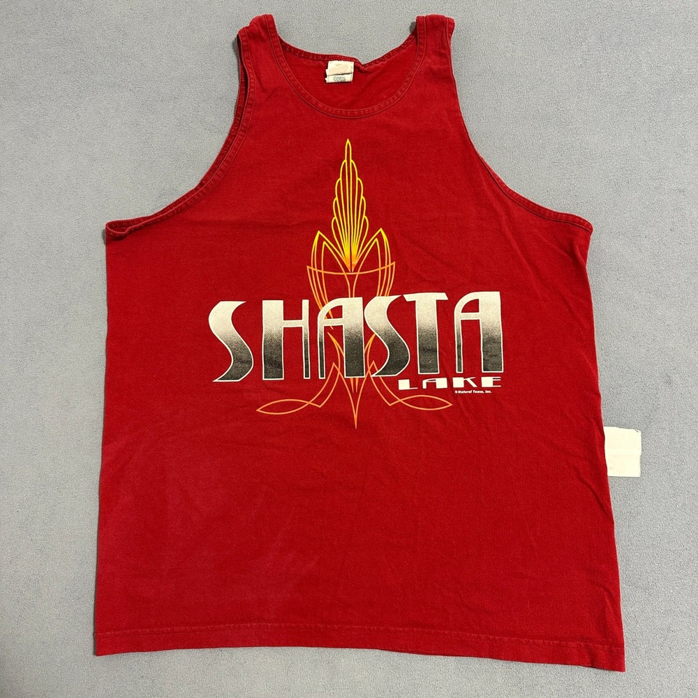 Vintage Alstyle Shasta Lake California Graphic Tank Top Red Mens Size XL